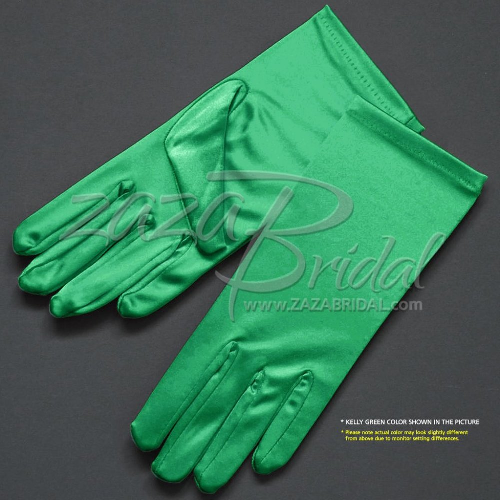 Shiny Stretch Satin Dress Gloves Wrist Length 2BL - Kelly Green